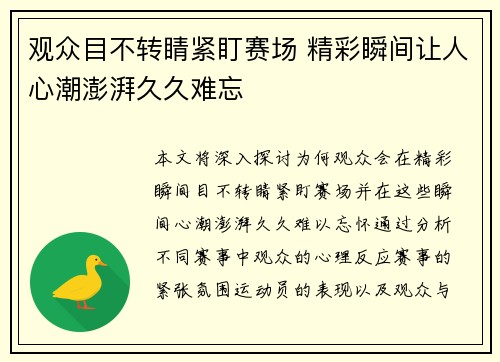 观众目不转睛紧盯赛场 精彩瞬间让人心潮澎湃久久难忘